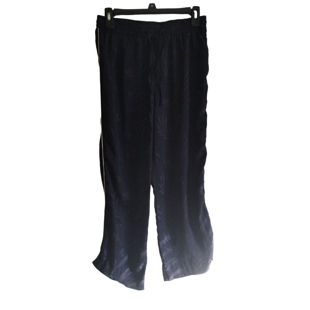 GapBody Womens S Navy Blue Satin Pajama Pants Jacquard Floral Wide Leg Lounge S